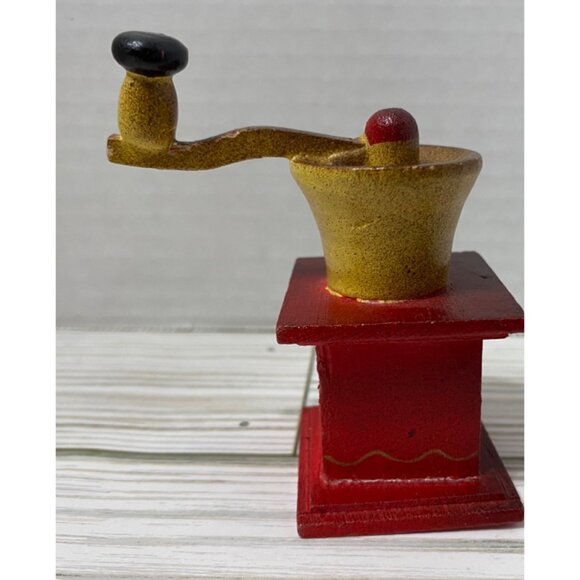 Vintage Red & Gold Miniature Coffee Grinder Model 3.25" - Picture 1 of 5